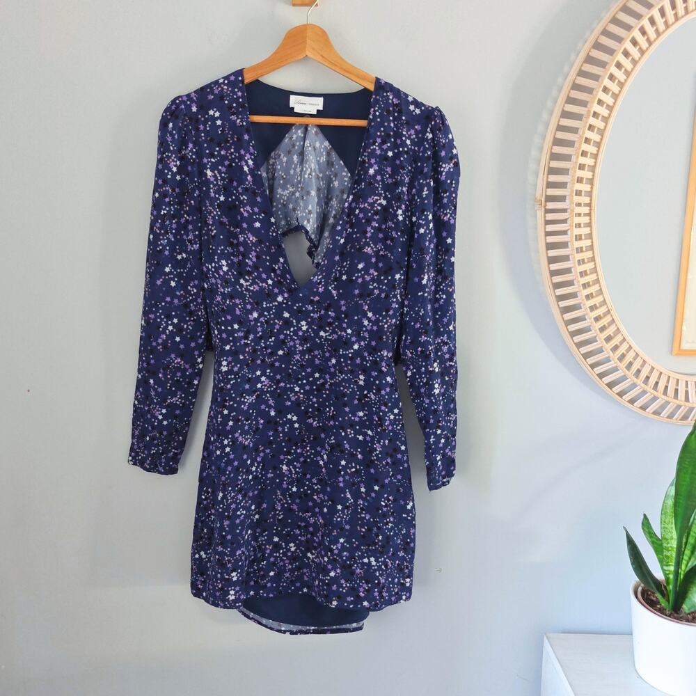LOVERS + FRIENDS Conrad Long Sleeve Cut Out Mini Dress in Milky Way Navy Size S
